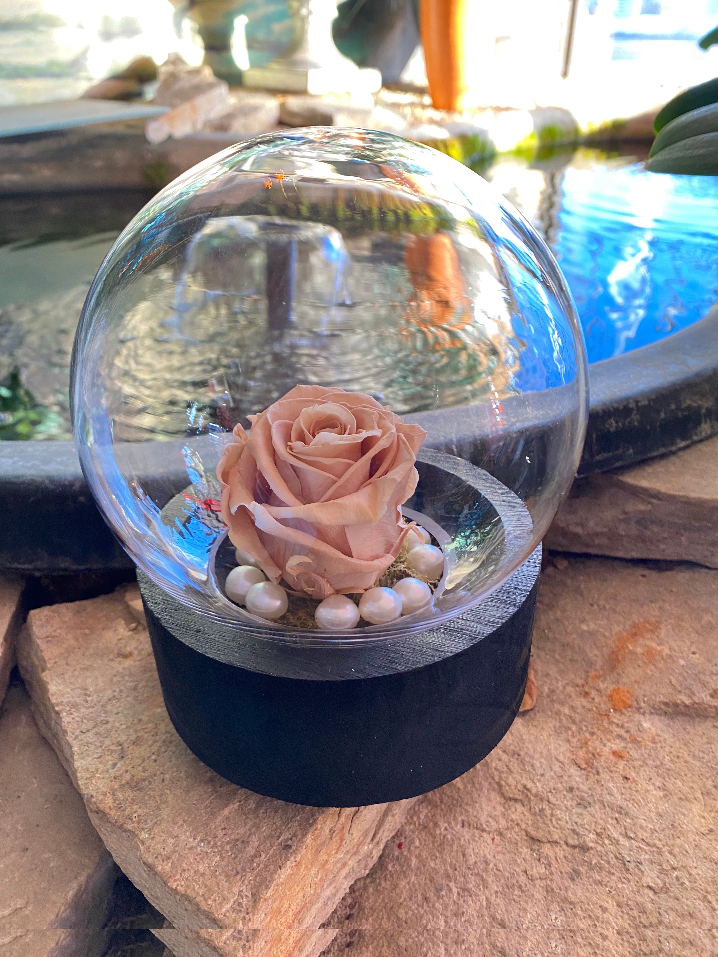 ER03- Eternal Nude Rose & Small Glass Dome – Les Fleurs Dimitry